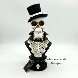 Skeleton Gent Bust In Top Hat LED Light Up Eyes 16” Halloween Spooky Night NEW